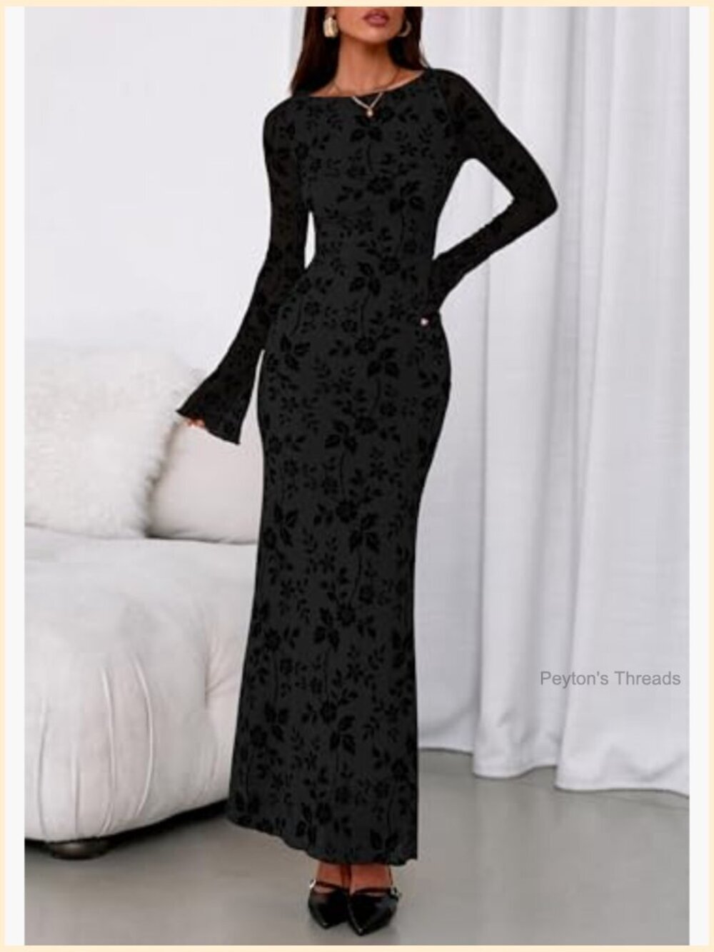 Floral Bodycon Maxi Dress Mesh Long Sleeve Formal Wedding Guest Cocktail - Picture 2 of 7